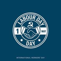 international workers day logo with handshake and hammer and sickle vector