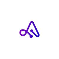 Letter A line digital technology network, global solution, logo design template. vector
