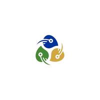 Abstract three digital leaf logo. leaf icon dynamic green color vector