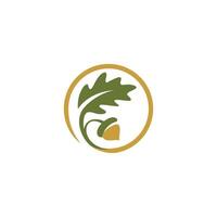 oak leaf with acorns logo circle shape line illustration icon vector