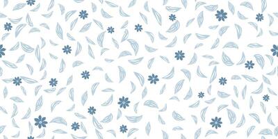 Vintage blue seamless small floral and leaf pattern background. Wrapping, printing, fabric and surface vector