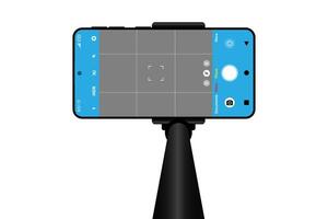 Selfie stick with smartphone camera interface screen for your design. vector