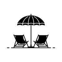 Relaxing Beach Chairs Silhouette with Beach Umbrella on white background, Beach chairs and umbrellas on a sunny tropical shore for summer relaxation vector