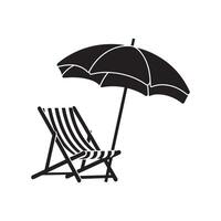 Silhouette icon of Relaxing Beach Chair with Beach Umbrella on white background vector