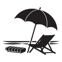 Relaxing Beach Chairs Silhouette with Beach Umbrella and Beach Towel on white background vector