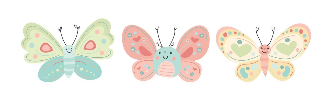 Colorful heart-winged butterflies in soft pastel shades, great for fairy tale themes, romantic design projects, or dreamy nature-inspired illustrations