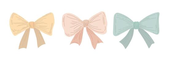 Charming bows in ivory, peach, and sage tones tied with elegant loops, great for girly fashion designs, craft projects, or soft decorative elements vector