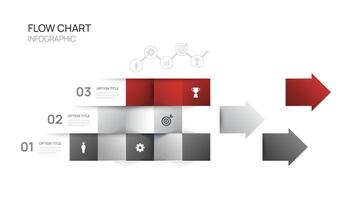 Infographic flow chart arrow business template with icons and 3 options design. vector