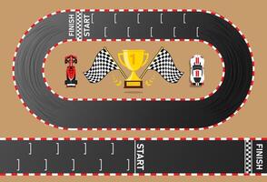 Racing track, top view of asphalt roads set, kart race with start and finish line vector