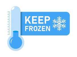 Frozen product label set. Keep frozen snowflake and thermometer. Storage in refrigerator and freezer. vector