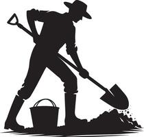 A silhouette of a man with a shovel and bucket vector
