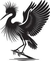 Heron standing on a branch with wings spread out vector