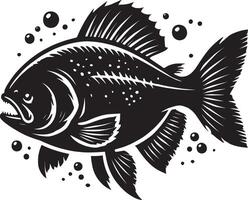 A black and white fish with bubbles on it vector