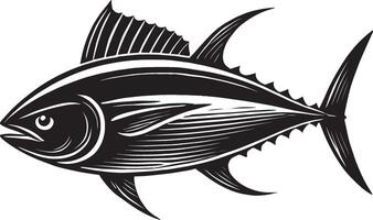 A black and white illustration of a tuna fish vector