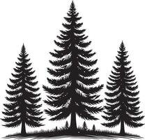 Three pine trees silhouette on a white background vector