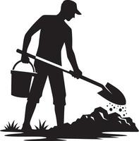 Silhouette of a man with a shovel and bucket vector
