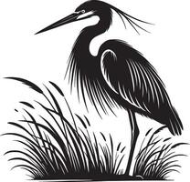 Heron silhouette in the grass illustration vector