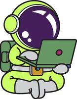 An astronaut in a suit sitting on a laptop vector