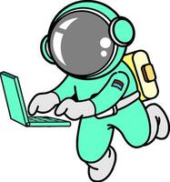 An astronaut in space suit with a laptop vector