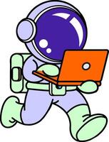 An astronaut running with a laptop vector