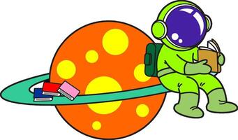 An astronaut sitting on the planet with books vector