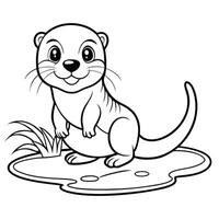 Coloring Page of an Otter Frolicking in a Tranquil Stream vector