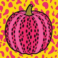 Whimsical Hand Drawn Pink Pumpkin Adorned with a Cheetah Print Backdrop vector