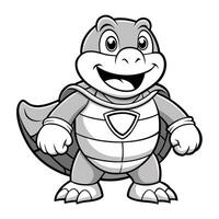 Humorous Cartoon Coloring Page Featuring a Super Turtle with a Fun Expression vector