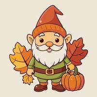 Autumn Harvest Gnome with Pumpkin and Wheat Garland vector