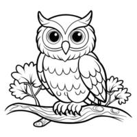 Intricate Coloring Page Featuring an Owl Perched on a Branch Adorned with Vibrant Mosses vector
