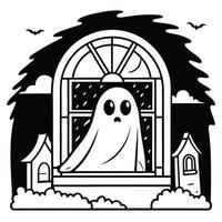 Eerie Ghostly Figure Lurking in a Haunted Window s Shadows vector