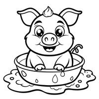 Coloring Page of a Piggy Enjoying a Relaxing Mud Bath vector
