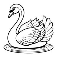 Coloring Page of an Elegant Swan Gracefully Gliding Across a Tranquil Pond vector