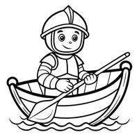 Knightly Voyage Rowing Knight in Serene Waters Coloring Page Outline vector