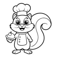 Hilarious Coloring Page Featuring a Chef Squirrel in a Cartoonish Adventure vector