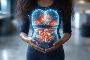 Futuristic Visualization of Digestive Health with Holographic Intestines for Medical and Educational Use photo