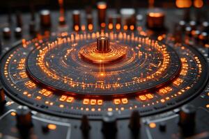 Futuristic Digital Interface with Glowing Orange Light Patterns for Technology Concepts photo