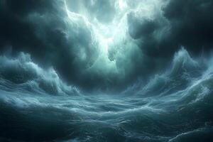 Turbulent Ocean Storm with Dramatic Sky and Powerful Waves for Conceptual Art and Design photo