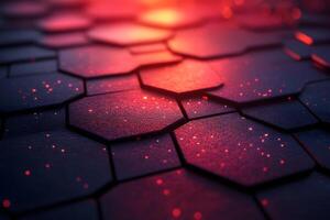 Futuristic Abstract Hexagonal Pattern with Glowing Red Highlights for Tech Background photo