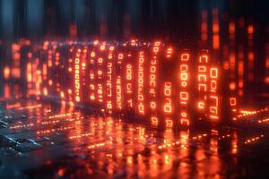 Futuristic Neon Digital Code in Rainy Cyberpunk Setting for Technology Designs photo