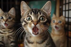 Surprised Kittens Group Portrait - Playful Expressions and Whisker Details photo