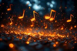 Musical Notes in Glowing Abstract Autumn Scene for Creative Design photo