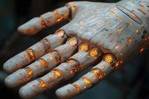 Futuristic Robotic Hand with Illuminated Circuits for Advanced Technology Concepts photo