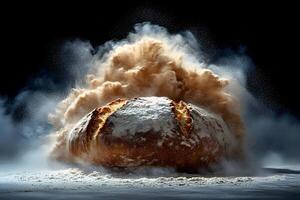 Explosive Artisan Bread Concept - Flour Burst in Motion for Culinary Design and Art Projects photo