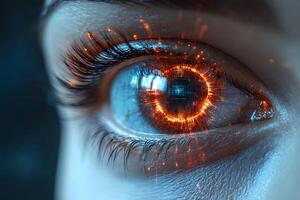 Cyberpunk Futuristic Eye with Digital Interface for Technology and Innovation Design photo