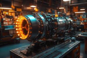 Modern Jet Engine in Industrial Setting - High-Tech Engineering and Manufacturing Process photo