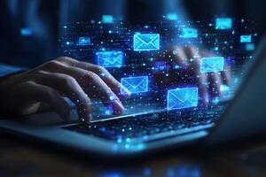 Digital Communication Concept with Emails on a Laptop for Marketing and Networking photo