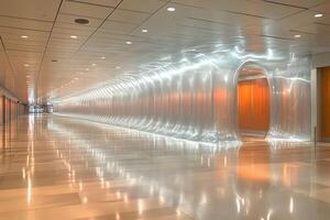 Futuristic Tunnel with Illuminated Walls in Modern Architecture Space photo