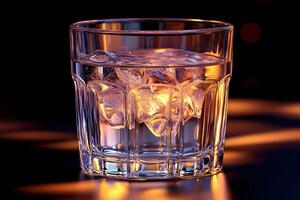 Elegant Glass with Ice Cubes and Reflections for Beverage Design and Bar Menus photo