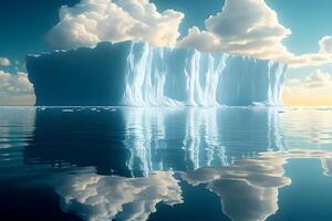 Majestic Iceberg Reflection in Tranquil Arctic Waters under a Cloudy Sky photo